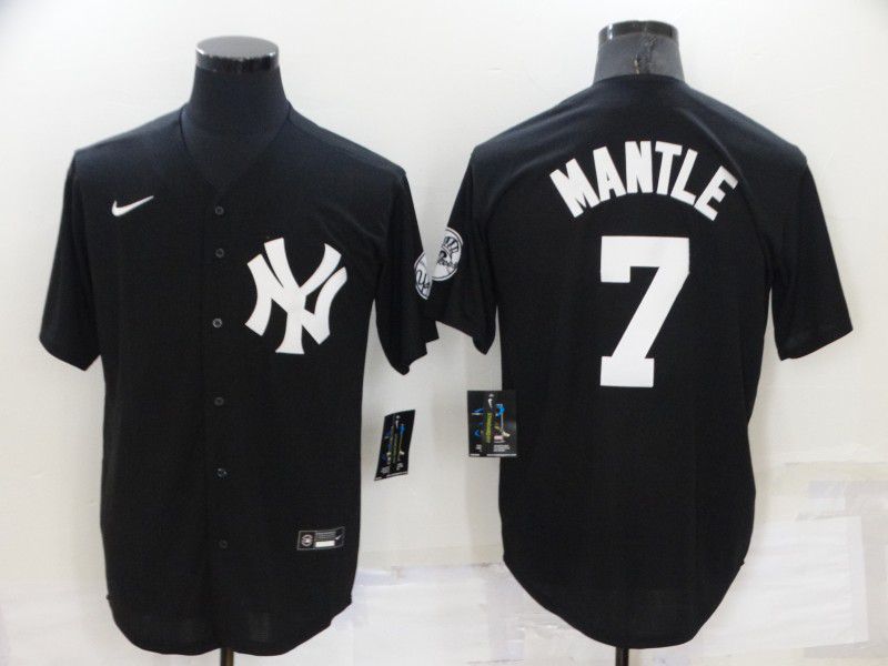 Men New York Yankees #7 Mantle Black Throwback 2022 MLB Jerseys->miami marlins->MLB Jersey
